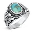 thumbnail image 1 of CHOOSE YOUR COLOR Large Statement Simulated Turquoise Ring .925 Sterling Silver Band Blue CZ Female Size 10, 1 of 4