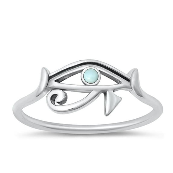 CHOOSE YOUR COLOR Larimar Eye of Horus Ring .925 Sterling Silver Band Blue CZ Female Size 9