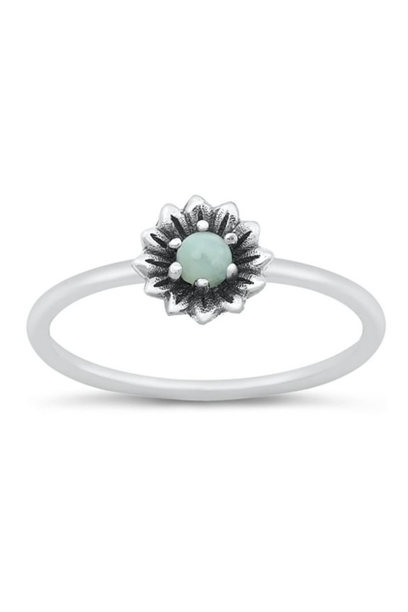 CHOOSE YOUR COLOR Larimar Flower Love Ring .925 Sterling Silver Band Jewelry Female Male Size 9