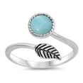 thumbnail image 1 of CHOOSE YOUR COLOR Larimar Leaf Wrap Ring Adjustable .925 Sterling Silver Band Blue CZ Female Size 6, 1 of 4