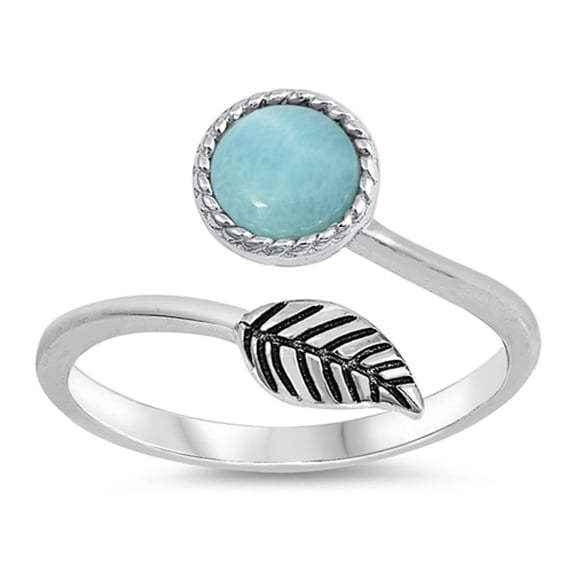 CHOOSE YOUR COLOR Larimar Leaf Wrap Ring Adjustable .925 Sterling Silver Band Blue CZ Female Size 6