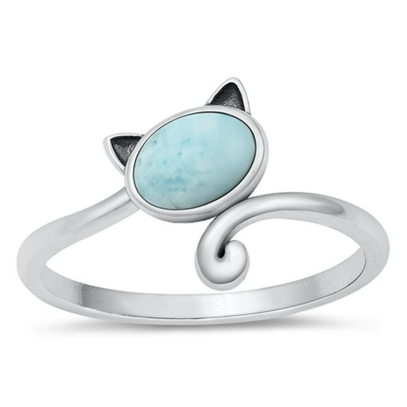 CHOOSE YOUR COLOR Larimar Spoon Ring .925 Sterling Silver Cat Band Blue Cubic Zirconia Female Size 8