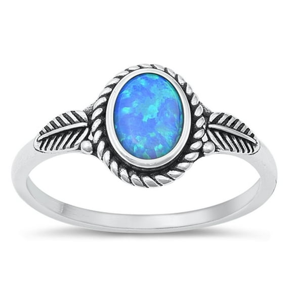 CHOOSE YOUR COLOR Leaf Blue Simulated Opal Ring .925 Sterling Silver Band CZ Female Size 9