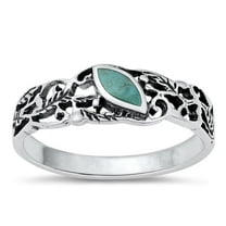 CHOOSE YOUR COLOR Leaf Filigree Simulated Turquoise Promise Ring .925 Sterling Silver Band Blue CZ Female Size 6