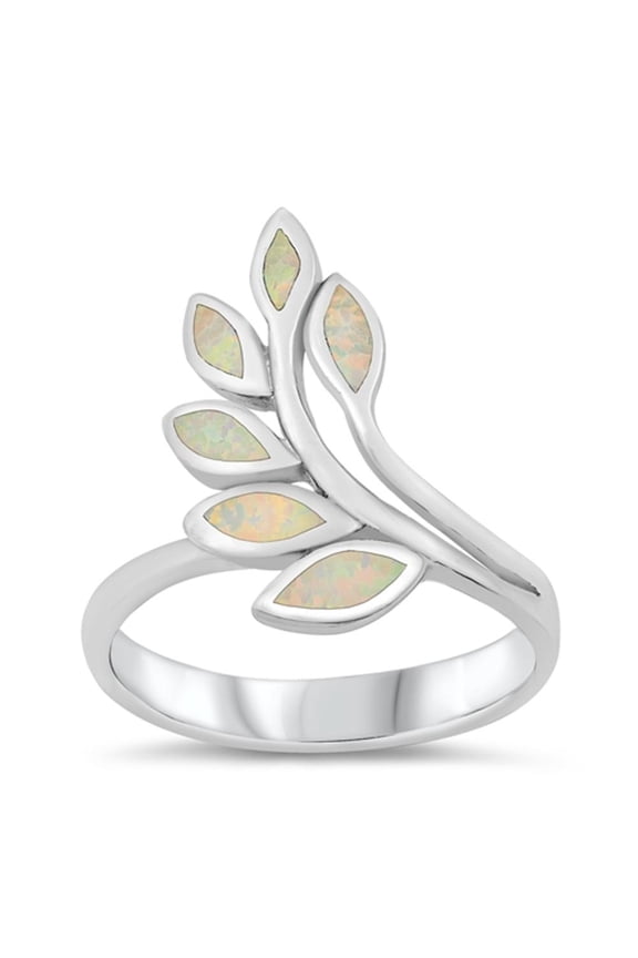 CHOOSE YOUR COLOR Leaf Plant Wrap Nature Peace Ring .925 Sterling Silver Band White CZ Female Size 5