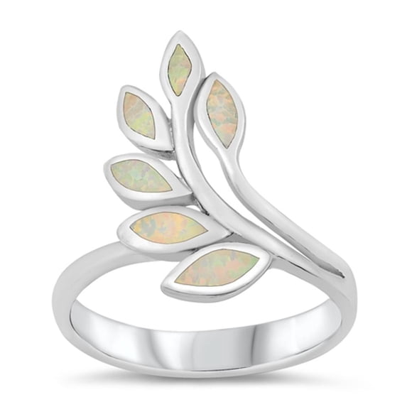 CHOOSE YOUR COLOR Leaf Plant Wrap Nature Peace Ring .925 Sterling Silver Band White CZ Female Size 8