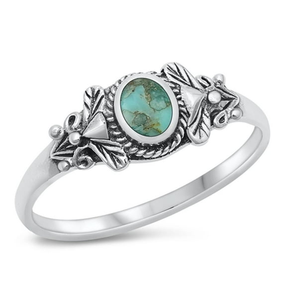 CHOOSE YOUR COLOR Leaf Simulated Turquoise Ring .925 Sterling Silver Band Blue CZ Female Size 10
