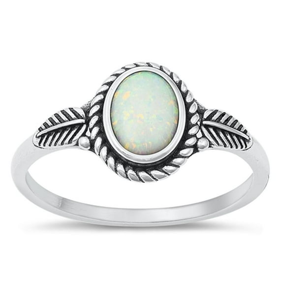 CHOOSE YOUR COLOR Leaf White Simulated Opal Ring .925 Sterling Silver Band CZ Female Size 8