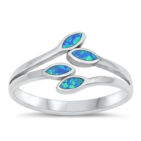 CHOOSE YOUR COLOR Leaves Blue Simulated Opal Wholesale Ring .925 Sterling Silver Band CZ Female Size 4