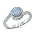 thumbnail image 1 of CHOOSE YOUR COLOR Light Blue Simulated Opal Halo Clear CZ Ring .925 Sterling Silver Band White Female Size 6, 1 of 4