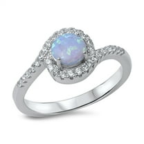 CHOOSE YOUR COLOR Light Blue Simulated Opal Halo Clear CZ Ring .925 Sterling Silver Band White Female Size 6