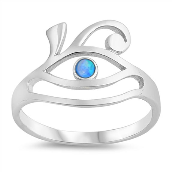 CHOOSE YOUR COLOR Light Blue Simulated Opal Human Eye Design Ring .925 Sterling Silver Band CZ Female Size 8
