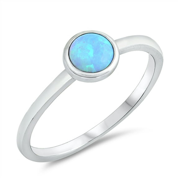 CHOOSE YOUR COLOR Light Blue Simulated Opal Round Bezel Solitaire Ring Sterling Silver Band CZ Female Size 13