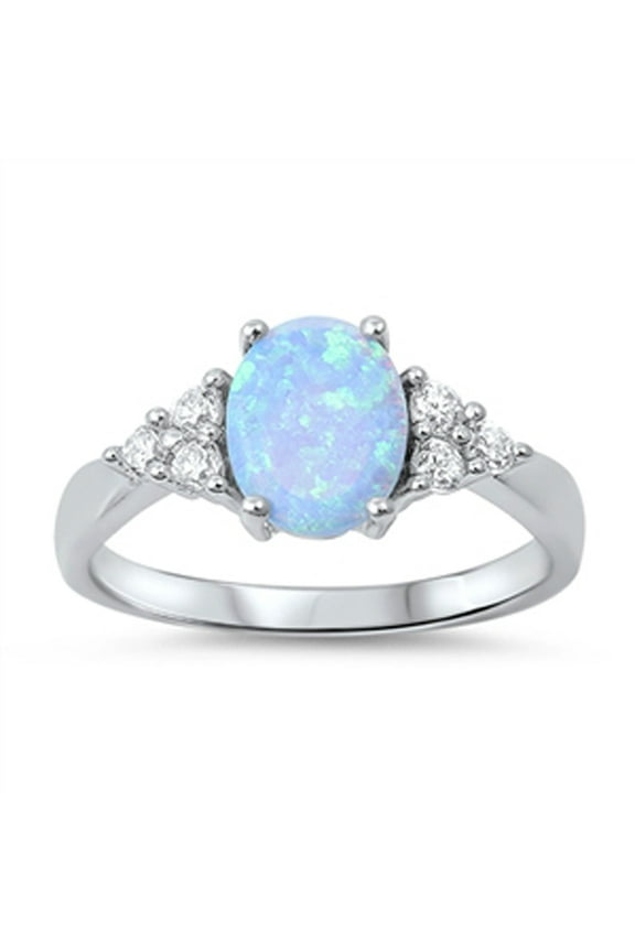 CHOOSE YOUR COLOR Light Blue Simulated Opal White CZ Cluster Ring .925 Sterling Silver Band Female Size 4
