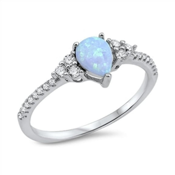 CHOOSE YOUR COLOR Light Blue Simulated Opal White CZ Promise Ring .925 Sterling Silver Band Female Size 5