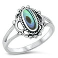 thumbnail image 1 of CHOOSE YOUR COLOR Long Oval Abalone Bali Bead Ring .925 Sterling Silver Band Jewelry Female Size 9, 1 of 4