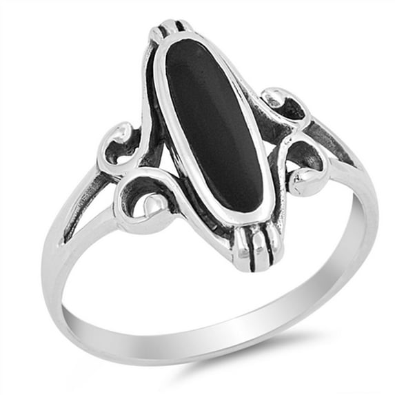 CHOOSE YOUR COLOR Long Simulated Black Onyx Solitaire Ring .925 Sterling Silver Band CZ Female Size 8