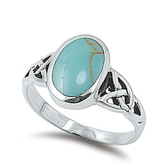 CHOOSE YOUR COLOR Long Simulated Turquoise Celtic Knot Ring .925 Sterling Silver Band Blue CZ Female Size 6