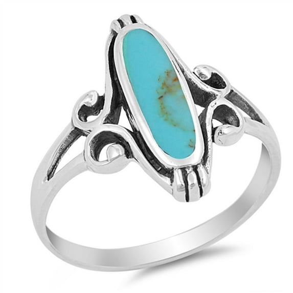 CHOOSE YOUR COLOR Long Simulated Turquoise Solitaire Wholesale Ring .925 Sterling Silver Band Blue CZ Female Size 10
