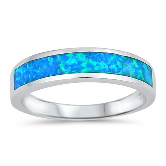 CHOOSE YOUR COLOR Long Stripe Blue Simulated Opal Wedding Ring .925 Sterling Silver Band CZ Female Size 5