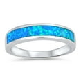 thumbnail image 1 of CHOOSE YOUR COLOR Long Stripe Blue Simulated Opal Wedding Ring .925 Sterling Silver Band CZ Female Size 6, 1 of 4