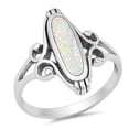 thumbnail image 1 of CHOOSE YOUR COLOR Long Wide Filigree Swirl White Simulated Opal Oval Ring .925 Sterling Silver Celtic Band CZ Female Size 4, 1 of 4