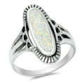 thumbnail image 1 of CHOOSE YOUR COLOR Long Wide White Simulated Opal Oval Ring .925 Sterling Silver Band CZ Female Size 5, 1 of 4