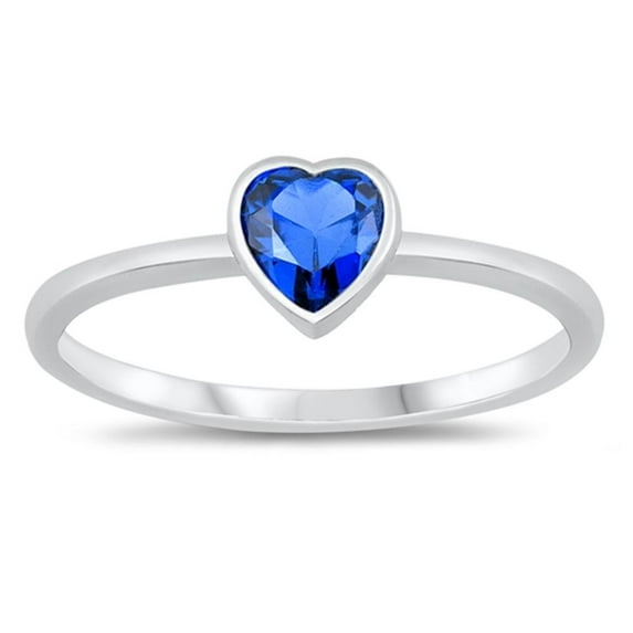 CHOOSE YOUR COLOR Love Heart Promise Sterling Silver Ring Blue CZ 925 Jewelry Female Size 5
