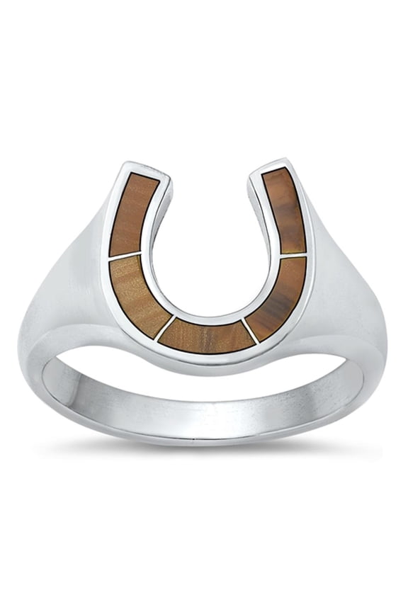 CHOOSE YOUR COLOR Lucky Tiger Eye Horseshoe Ring .925 Sterling Silver Band Jewelry Female Size 11