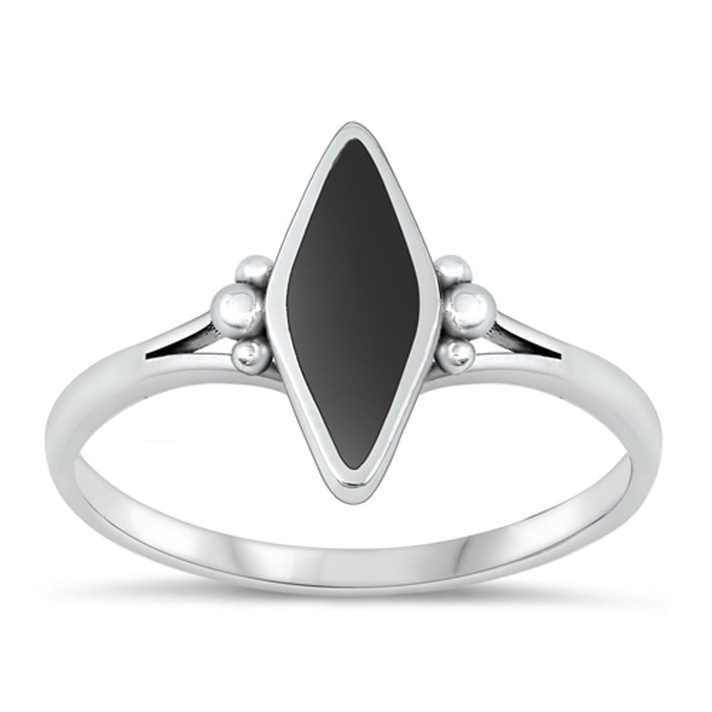 925 Sterling Silver Black Agate Geometric Ring