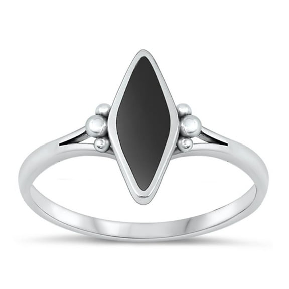 CHOOSE YOUR COLOR Marquise Black Simulated Agate Ring .925 Sterling Silver Band CZ Female Size 5
