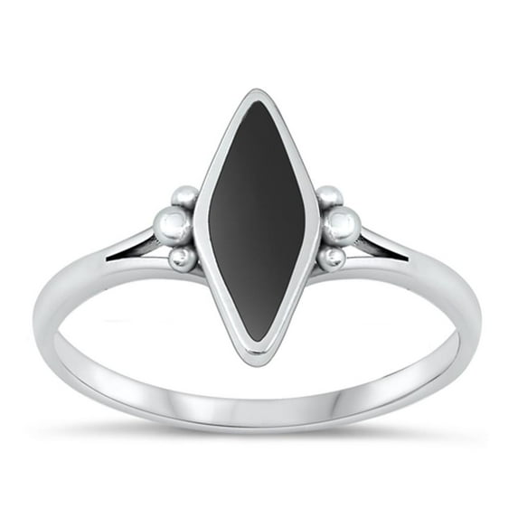 CHOOSE YOUR COLOR Marquise Black Simulated Agate Ring .925 Sterling Silver Band CZ Female Size 5