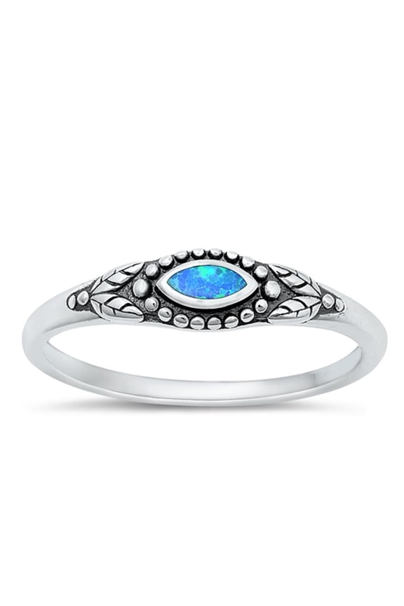 CHOOSE YOUR COLOR Marquise Blue Simulated Opal Ring .925 Sterling Silver Band CZ Female Size 4