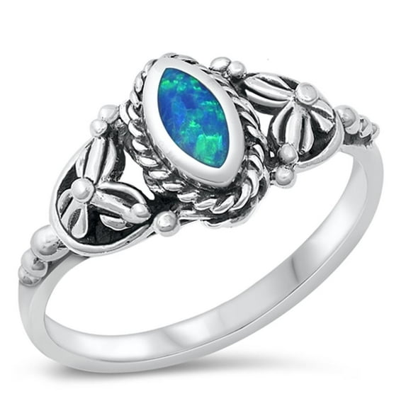 CHOOSE YOUR COLOR Marquise Blue Simulated Opal Ring .925 Sterling Silver Band CZ Female Size 5