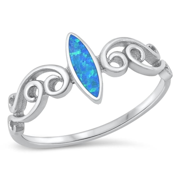 CHOOSE YOUR COLOR Marquise Blue Simulated Opal Ring .925 Sterling Silver Band CZ Female Size 6