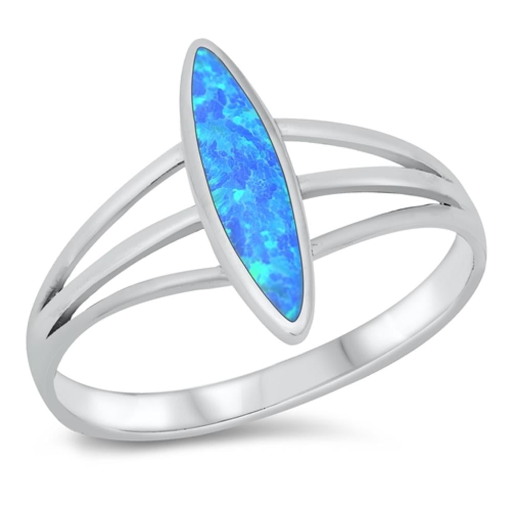 Women's 925 Sterling Silver Opal & CZ Band Ring - Blue & White, Sizes 6 To 9
