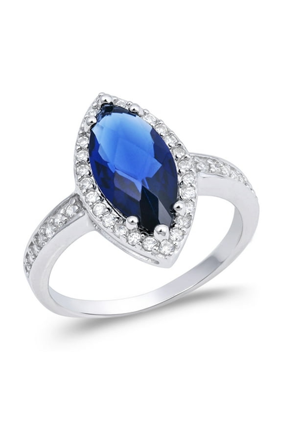 CHOOSE YOUR COLOR Marquise Blue Simulated Sapphire Halo Ring .925 Sterling Silver Band CZ Female Size 5
