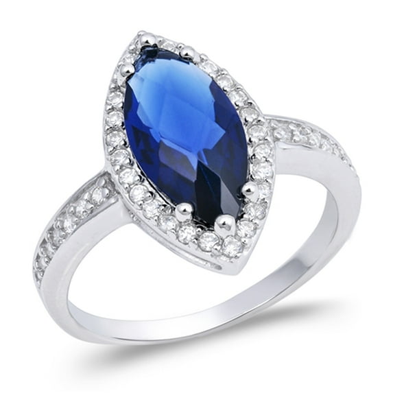 CHOOSE YOUR COLOR Marquise Blue Simulated Sapphire Halo Ring .925 Sterling Silver Band CZ Female Size 6