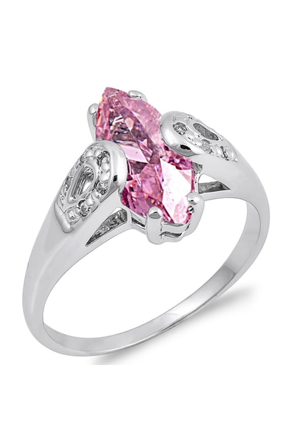 CHOOSE YOUR COLOR Marquise Pink CZ Solitaire Engagement Ring .925 Sterling Silver Band Female Size 5
