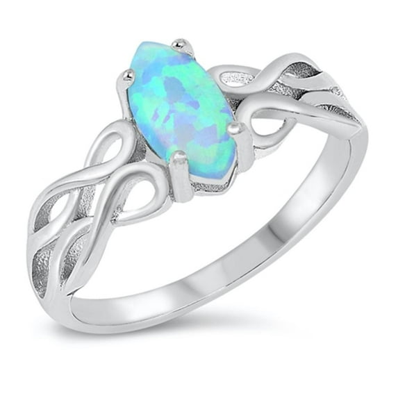 CHOOSE YOUR COLOR Marquise Shape Blue Simulated Opal Celtic Ring .925 Sterling Silver Band CZ Female Size 9