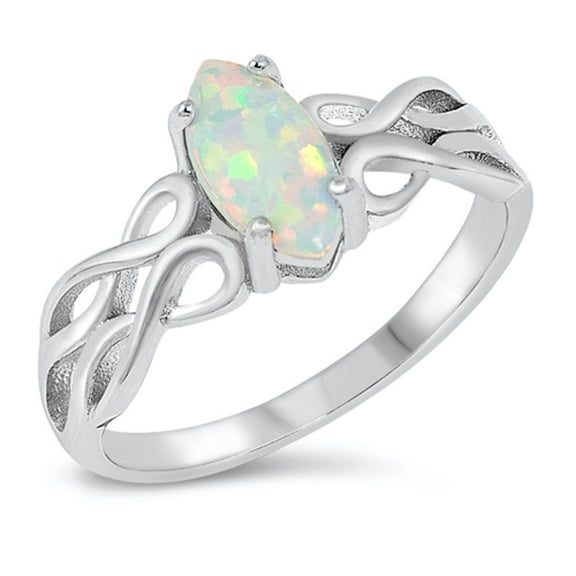 CHOOSE YOUR COLOR Marquise White Simulated Opal Filigree Ring Sterling Silver Infinity Band CZ Female Size 7