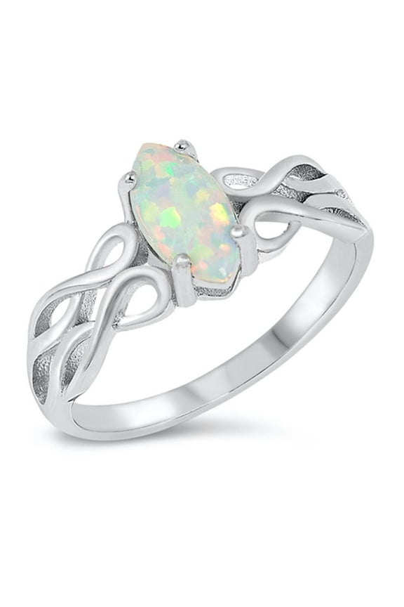 CHOOSE YOUR COLOR Marquise White Simulated Opal Filigree Ring Sterling Silver Infinity Band CZ Female Size 7