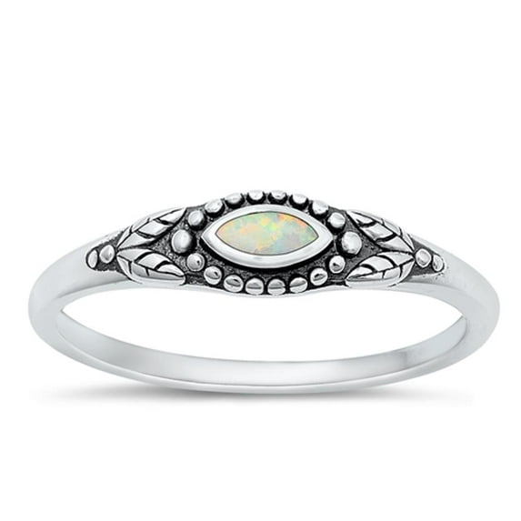 CHOOSE YOUR COLOR Marquise White Simulated Opal Ring .925 Sterling Silver Band CZ Female Size 4