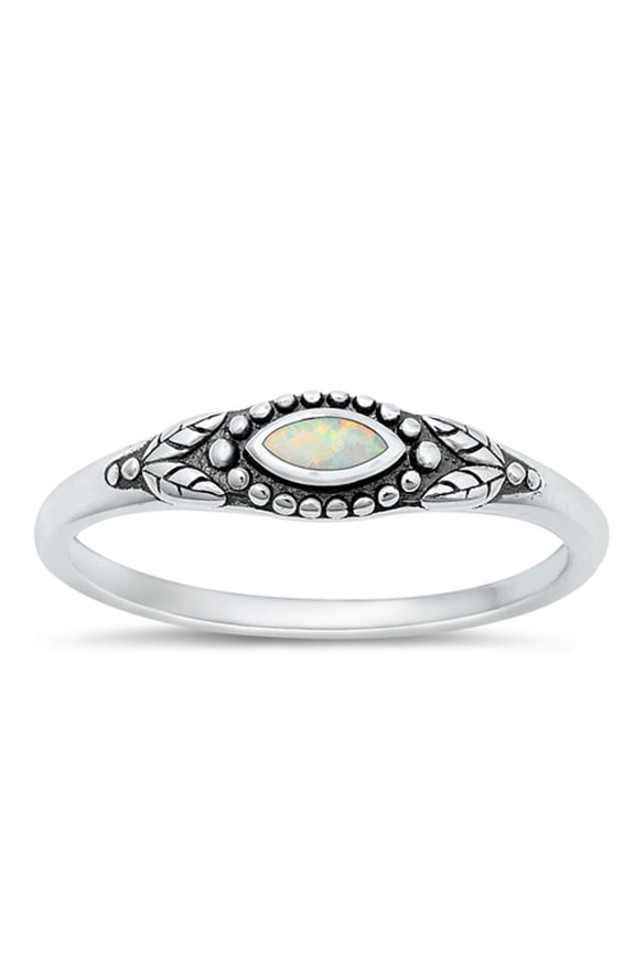 CHOOSE YOUR COLOR Marquise White Simulated Opal Ring .925 Sterling Silver Band CZ Female Size 6