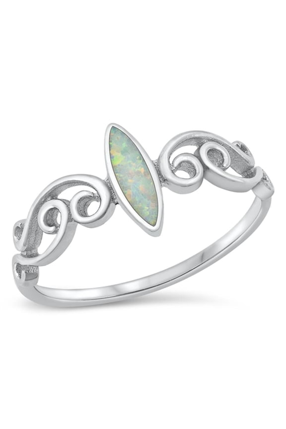 CHOOSE YOUR COLOR Marquise White Simulated Opal Ring .925 Sterling Silver Band CZ Female Size 6