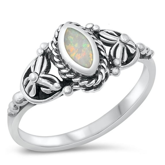 CHOOSE YOUR COLOR Marquise White Simulated Opal Wholesale Ring .925 Sterling Silver Band CZ Female Size 10