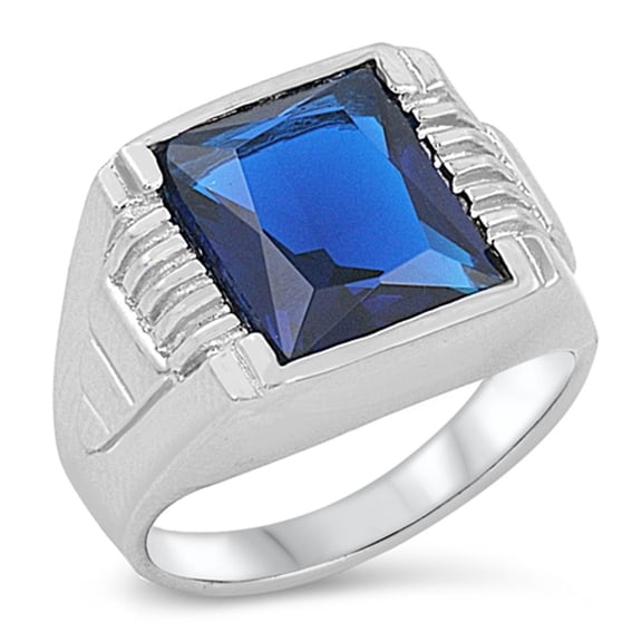 CHOOSE YOUR COLOR Men's Blue Simulated Sapphire Ring .925 Sterling Silver Band CZ Female Size 11