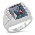thumbnail image 1 of CHOOSE YOUR COLOR Men's Square Multi-color CZ Ring .925 Sterling Silver Band Black Female Size 10, 1 of 4
