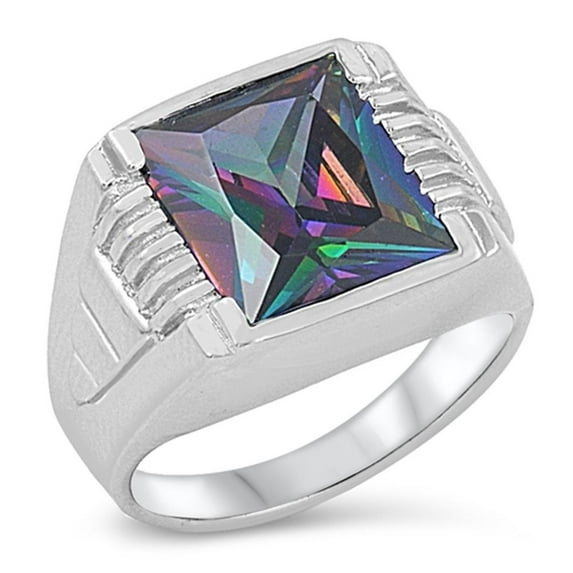 CHOOSE YOUR COLOR Men's Square Multi-color CZ Ring .925 Sterling Silver Band Black Female Size 10