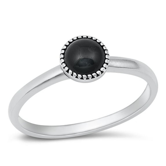 CHOOSE YOUR COLOR Minimalist Bali Simulated Black Onyx Ring .925 Sterling Silver Band CZ Female Size 8